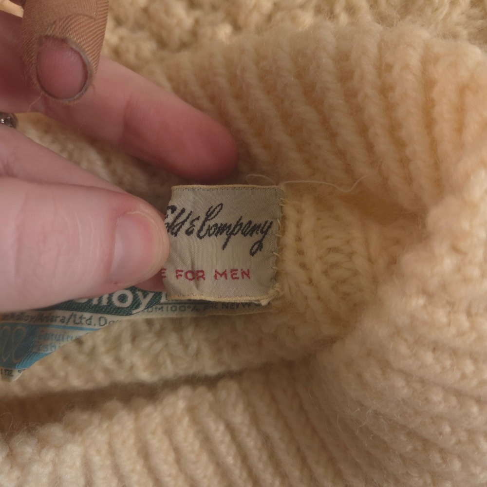 VINTAGE John Molloy Sweater Mens L Cream Aran Handknit Virgin Wool Irish 80s 90s - Picture 5 of 11